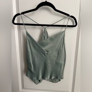 Green metallic satin effect top